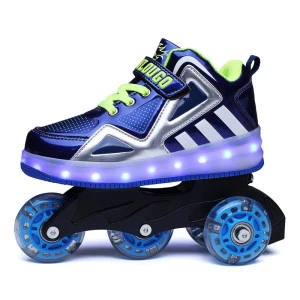 PU light up skate roller shoes with wheel Led flash roller skates kids