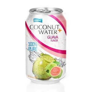 Pure juice canned coconut water 330ml with guava