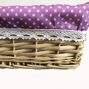 rectangle willow basket with liner storage food bread