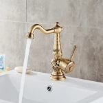 Retro traditional faucet hot/cold water mixer pull type gold color brass bathroom basin faucet water tap
