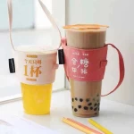 Reusable canvas bubble tea cup holder takeaway canvas custom coffee cup sleeve with handle