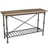 Rustic Furniture Vintage  Reclaimed Elm Old Fir Top Metal Frame Industrial Console Table with Shelf (I3002)