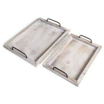 Rustic Vintage Food Serving Trays Set of 2 Nesting Wooden Board with Metal Handles