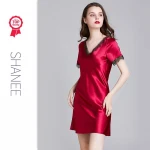 shanee ice silk nightwear women summer silk ladies short-sleeved  night dress ladies night dress nd2103113-ndh-nds-qs