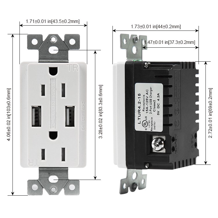 Shanghai Linsky GFCI USB outlet 110V/220V 20A input 5.0A  Dual USB socket with screwless /screw wall plate
