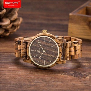 SIKAI OEM Custom Anniversary Gift Engraved Wooden Men Watch Wristwatches for Husband Son Natural Ebony Customized Wood Watch