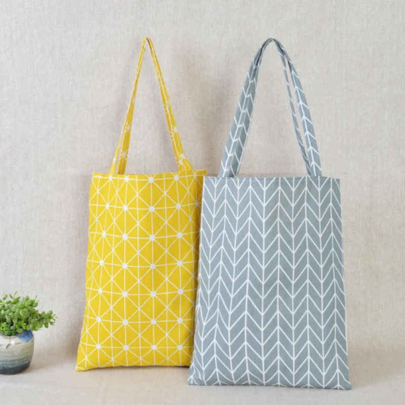 Single Plaid Canvas Tote Bag Eco Reusable Shopping Bag Plaid Canvas Shopping shopper Bags