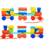 Small Wooden Train And Dragging WW-188 Three Carriage Geometric Shape Matching Early Childhood Educational Diecasts Toy Vehicles