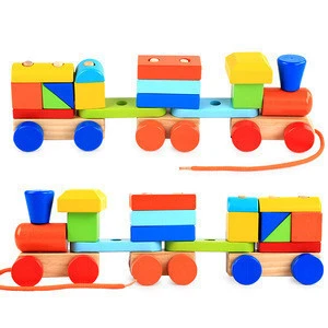 Small Wooden Train And Dragging WW-188 Three Carriage Geometric Shape Matching Early Childhood Educational Diecasts Toy Vehicles