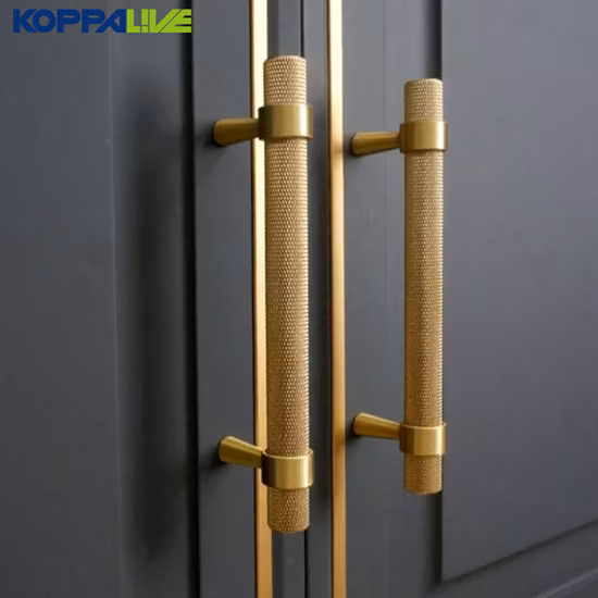 Koppalive Factory Selling Kitchen Cabinet Door Knurled Handle Gold Nordic Luxury Cupboard Drawer Wardrobe Brass Pull Handles
