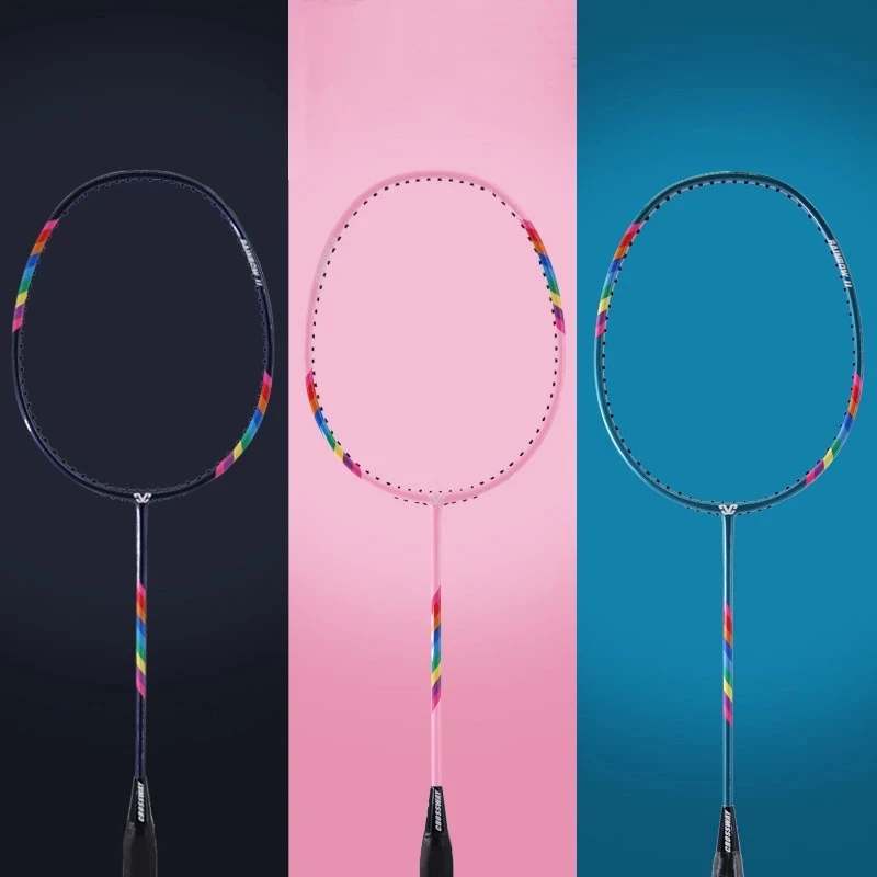 Sports Professional Aluminum Carbon Racket String Over Grip Bag Shuttlecocks Racquet Rainbow Badminton Racket Set