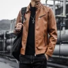 Spring and Autumn Mens PU Leather Jacket Mens Mens Stand Collar Slim Motorcycle jacket