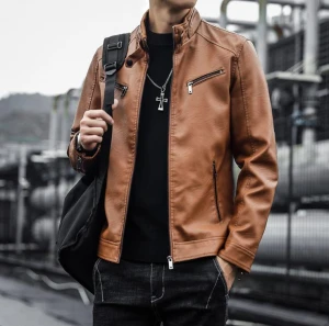Spring and Autumn Mens PU Leather Jacket Mens Mens Stand Collar Slim Motorcycle jacket