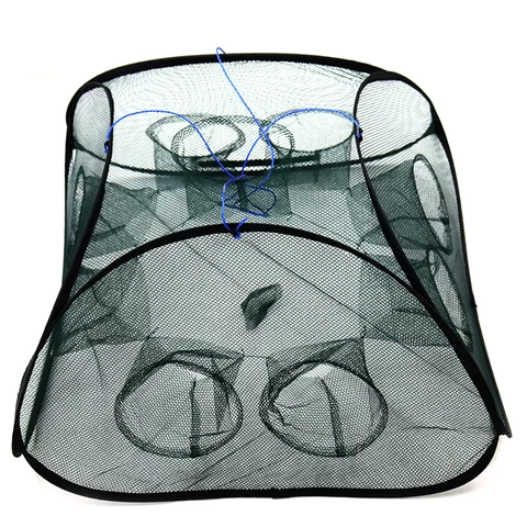 Squeezable Collapsible 8 hole Fishing Trap Cage Catching Shrimp Lobster Small Mesh Foldable Fishing Net River Pond