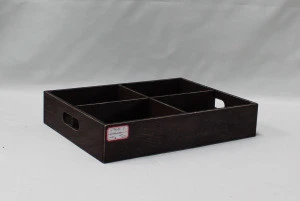 stackable  wood tray with divider H-180255