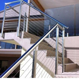 Stainless steel balustrade system cable wire rope stair balcony / terrace railing design