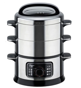 Stainless steel dim sum electric steamer electric food steamer with 3 layers and mechanical control