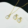 Stainless steel high-end jewelry set with white square pendant necklace and earrings simple temperament