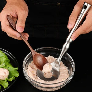 Stainless steel kitchen serving spoon maker meatball cooking spoon metal stirring spoon with hole
