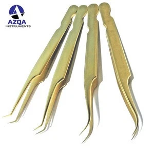 Stainless Steel Professional Gold Plated Eye lash Extension Beauty Tools Straight Point Round Tips Tweezers Sets Kits