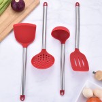 stock storage bucket stainless steel handle cooking spoon spatula tool red black 9 pcs silicone kitchenware utensils set