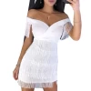Summer 2022 hot white tight one-shouldered fringed slim pencil skirt with soft ripening style