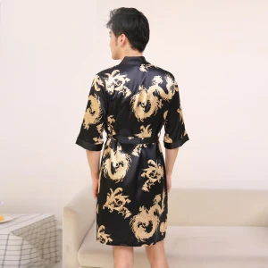 summer Mens Satin Robe silk pajamas sleepwear Dragon Luxurious Silk Spa robe Long Sleeve evening wear men Kimono Bathrobe robe
