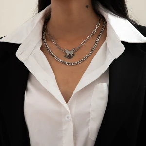 Thick Chain OT Buckle butterfly stainless steel necklace Choker accessories  Necklace necklace long women Punk Jewelry