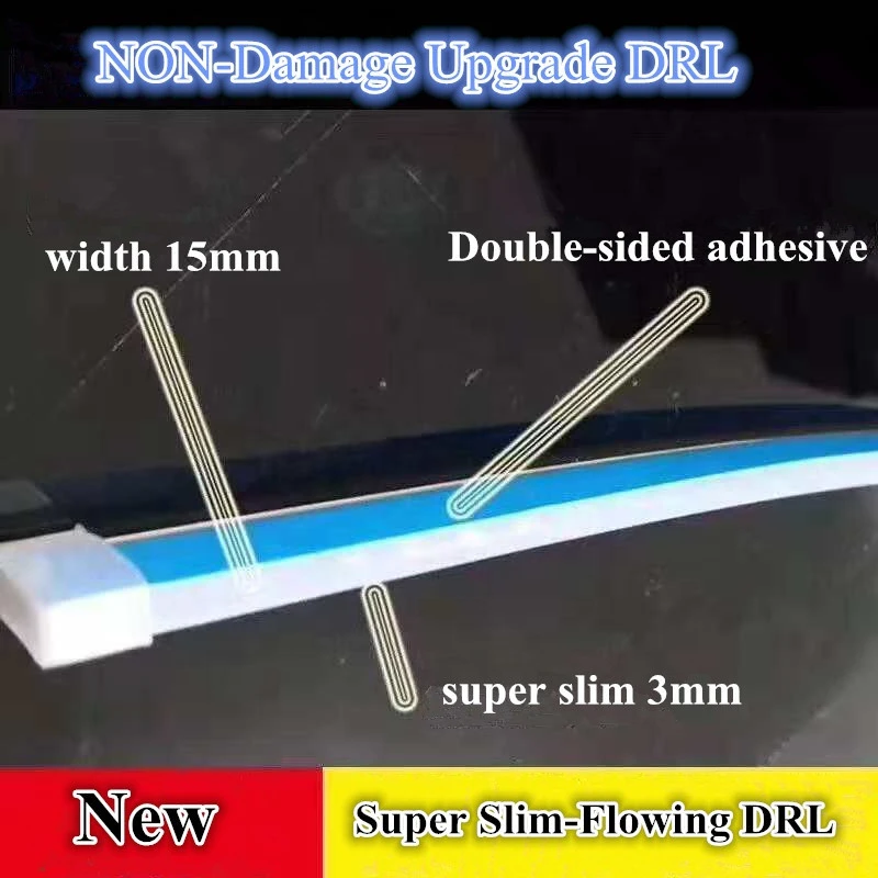 Thin silicon tape, super slim free bending flowing strip car led DRL dual color turn signal light 30cm 45cm 60cm