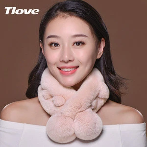 Tlove Fashion Scarf Pom-pom Muffler Real Rex Rabbit fur Neckerchief Winter Scarf for Women