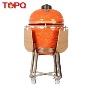 TOPQ factory balcony vertical 21 inch clay smoker barbecue rotisserie charcoal grilll ceramic asador kamado