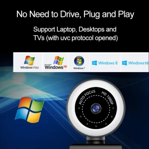 USB Webcam Camera, Laudtec Laptop Computer AutoFocus Full HD 1080p Webcam with Adjustable Ring Light Microphone//