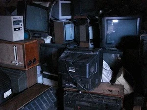 used and old CRT monitors and TV sets