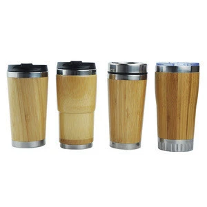 Vacuum flask bamboo coffee tumbler stainless steel mugs reusable bamboo coffee cups