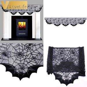 Vlovelife 1pcs 20*80inch Fireplace Cloth Black Polyester Lace Spider Web Stove Cloth For Halloween Party Favor Decors