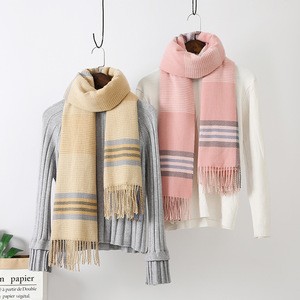 Warm scarfnew  cashmere scarf female autumn and winter long plaid scarf custom sweet tassel shawl