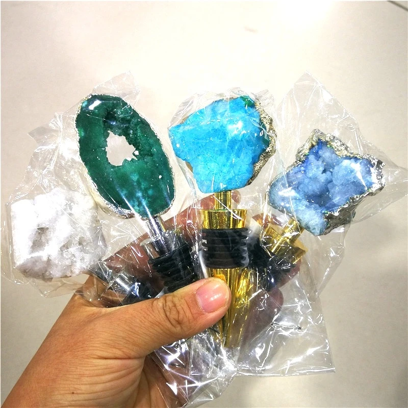 Wholesale Crystal Craft  electroplating color Crystal agate slices Gemstone Wine Bottle Stopper