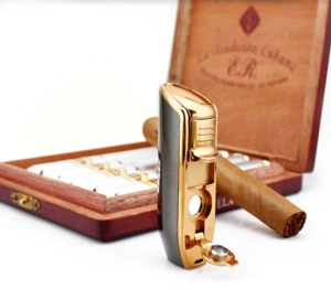 wholesale custom logo accessories metal steel cigar lighter set with cigar punch puncher
