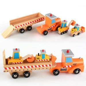 Wholesale High Quality Hot Sell Wood 4 PCS Engineering Vehicles YZ159 Wooden cars for kids