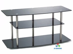 Wholesale living room furniture glass TV stands storage sheving with metal frame