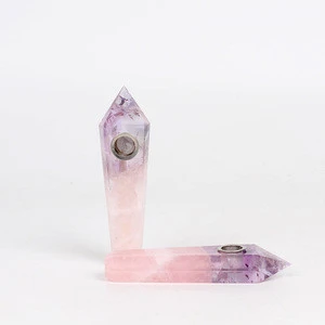 Wholesale natural crystal Amethyst rose Splicing quartz smoking pipes crystal point wand smoking pipe