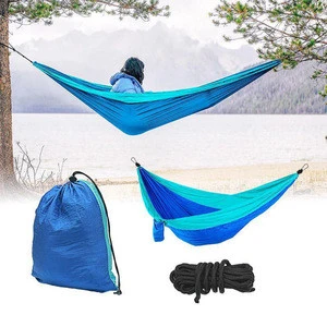 Wholesale Portable Nylon Single/Double Outdoor Camping Hammock with 2 D-shape carabiner and set of 15+1 Loop Straps