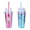Wholesale products custom clear reusable drinking double wall glitter plastic cat ear drinking cup with straw lids