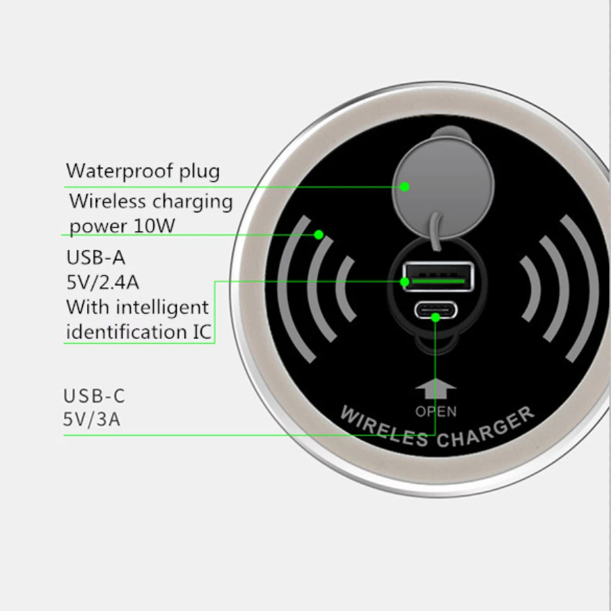 Wholesale Qi intelligent furniture office 15W Dual USB Embedded desktop waterproof Fast wireless charger 3in1