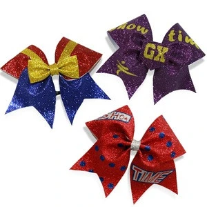 wholesale sparkly heart pattern cheer bows with hair elastic band