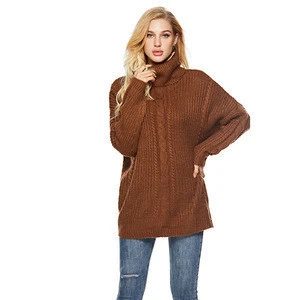 Wholesale Turtleneck Loose Fit Knit Sweater Pullover Top Long Women Sweater Solid Color