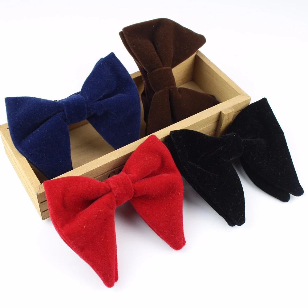 Women Solid Micro Suede Big Bowties Groom Leather Mens Plaid Soft Cravat Thick Butterfly Gravata Male Wedding Bow Ties