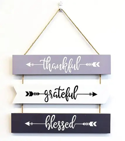 Wooden Rustic Wall Hanging Plaques Home Wall Decorations Thankful Grateful Blessed Wall Sign
