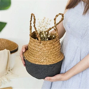 Woven Baskets, Seagrass Plant Pot Belly Basket for Indoor Plants