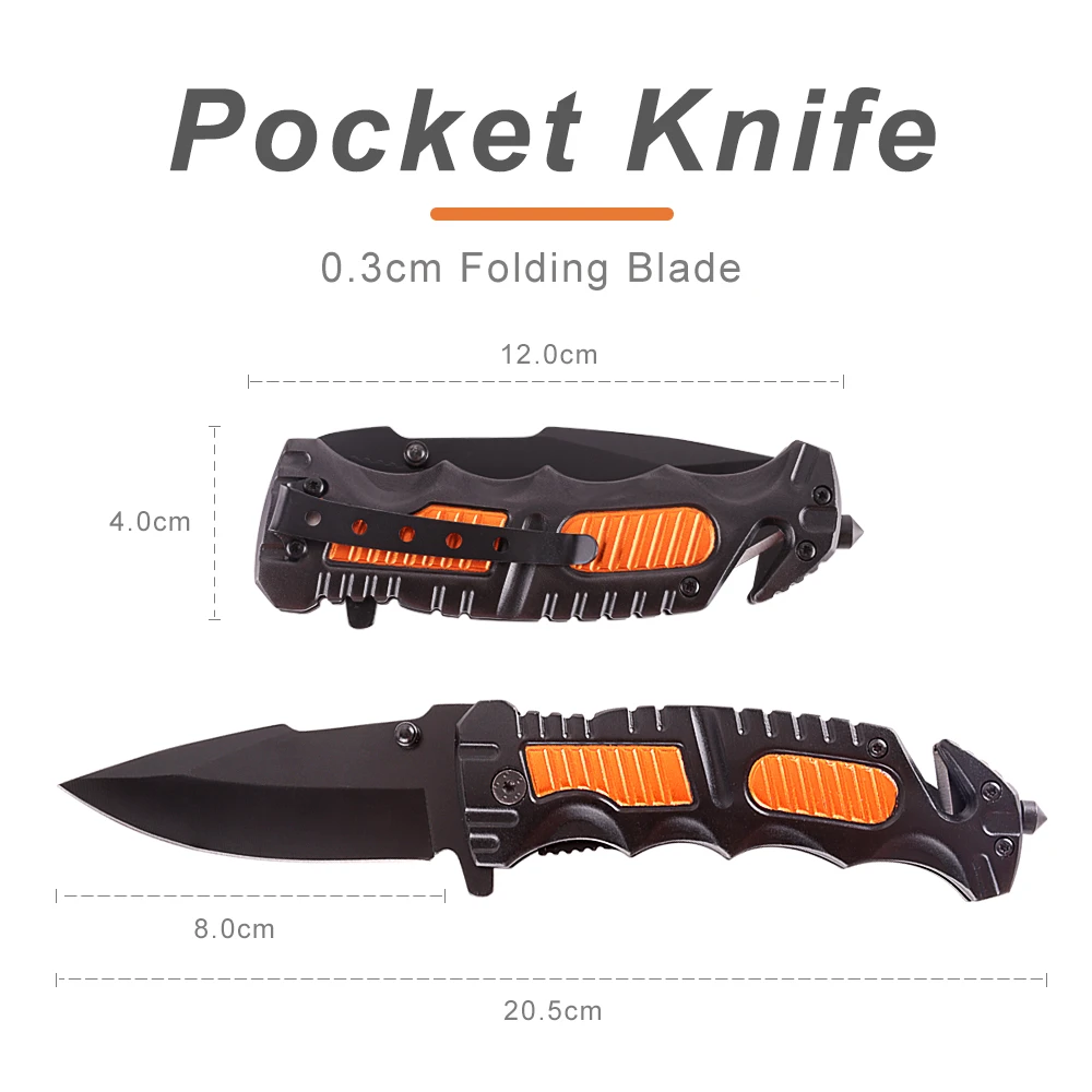 XINBIGO New Multifunctional Folding Knife Outdoor Camping Pocket Knife with Belt Cutter and Glass Breaker